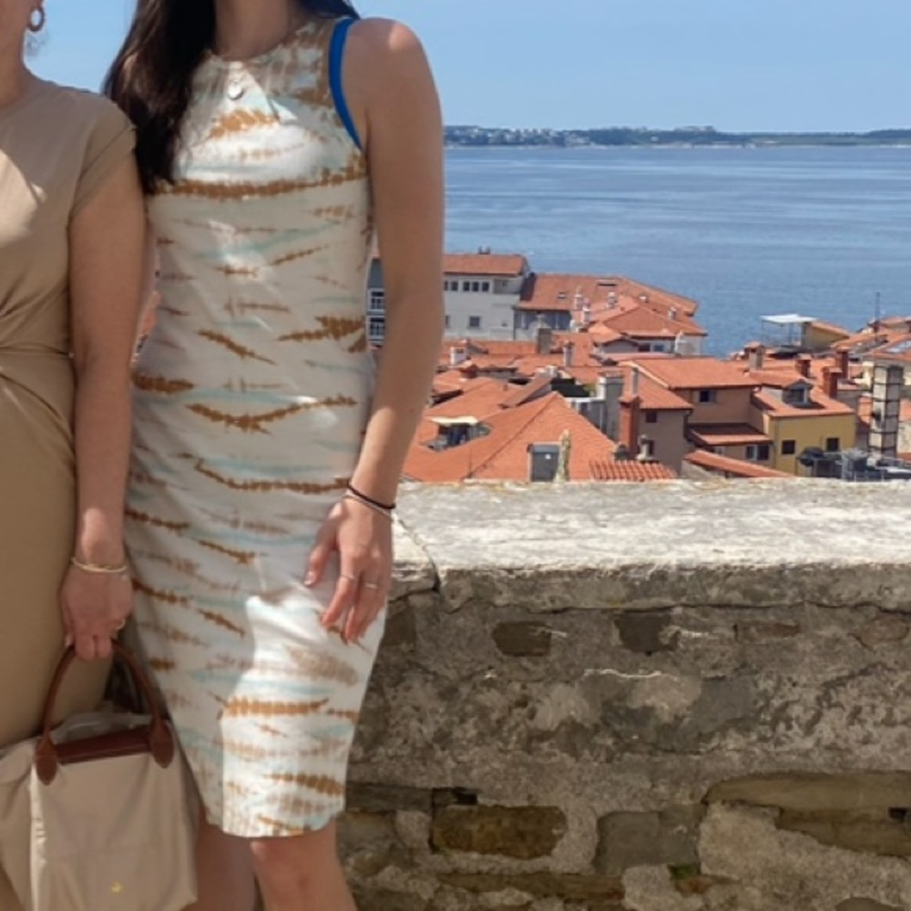 Sleeveless Tie-Dye Midi Dress in Blue & Tan - Picture 4 of 4
